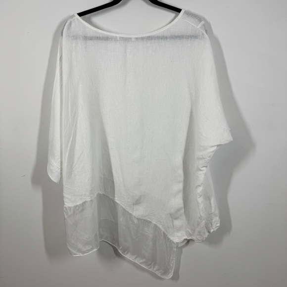 San Gimignano White Linen Silk Blend Asymmetric Hem Tunic Lagenlook Top One Size - Picture 8 of 13